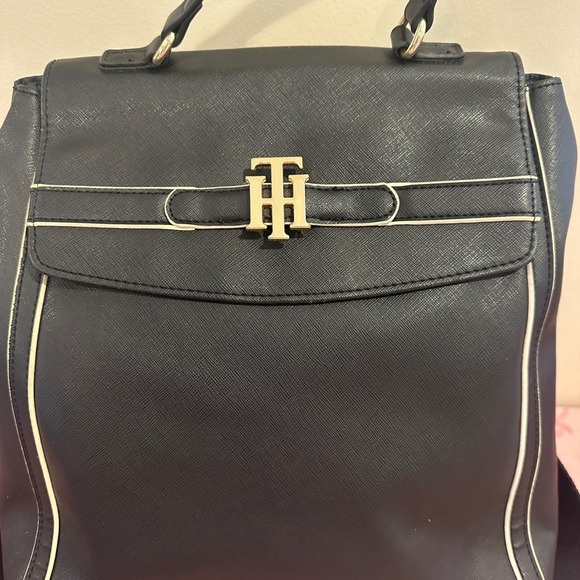 Tommy Hilfiger Black Backpack Convertible Bag Satchel Gold Accents - Picture 7 of 9